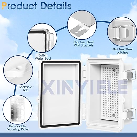 Waterproof Outdoor Project ABS Plastic Junction Box IP67 Weatherproof Dustproof Enclosure with Hinged Cover, Mounting Plate,Wall Brackets for Power Project (5.9"x3.9"x2.8")