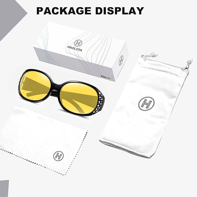 HAOLOTA Night Vision Driving Glasses Women Anti Glare Polarized, Wrap Around Nighttime Safety Glasses UV Protection