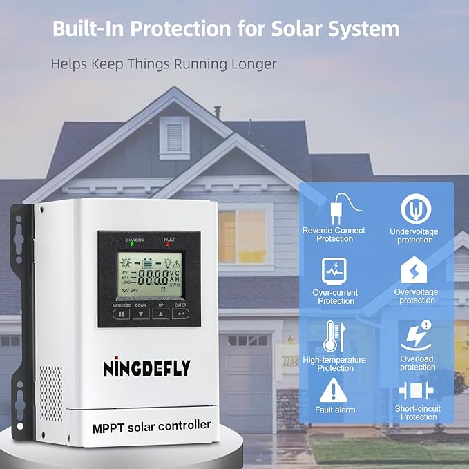 30A Mppt Solar Charge Controller 12V 24V Solar Panel Charge Controller Intelligent Regulator with LCD Display Charge for Gel LiFePO4 SLD FLD Batteries