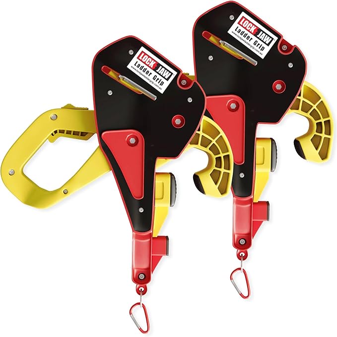 Lock Jaw Roof Ladder Stabilizer Hook for Gutter - Standoff in 5 Seconds with Slide-Lock Security - Prevent Aluminum Ladders Top Movement & Falls - Award-Winning Extension Ladder Accessories for Roof