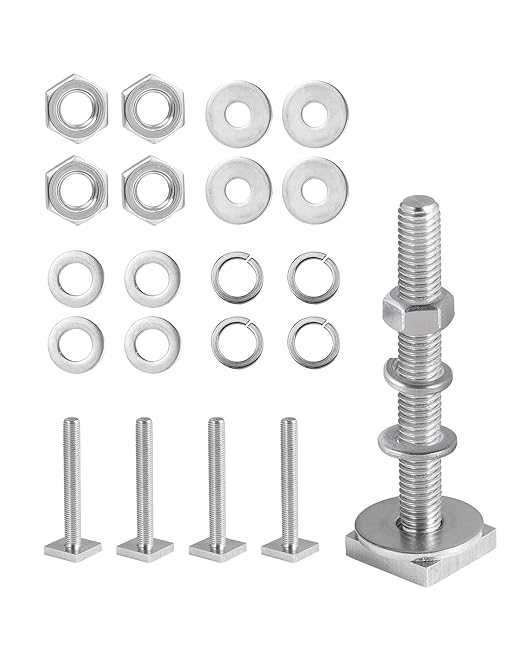 T Slot Bolts for Roof Rack Cross Bars, Platform, Cargo Basket, Stainless Square T Track Bolt Adapter to Secure Bike/Ski/Kayak Rack, Solar Panel, Awning (M8 x 65mm, 4mm Thick)