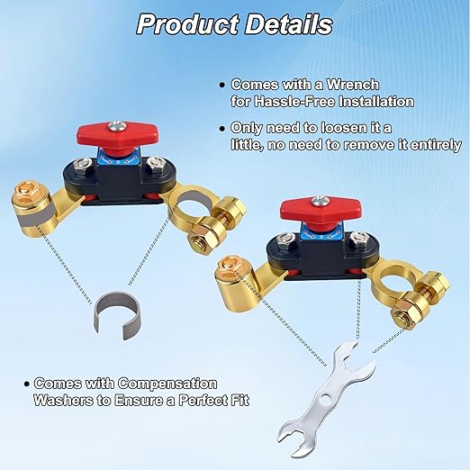 Car Battery Power Cut-Off Switch Breaker, Adjustable Pure Copper Stable Transmission High Conductivity 12v-24v Disconnect Switch Smart for Car Truck Boat Rv Supplies