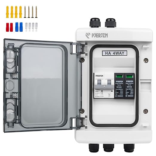 Solar Combiner Box (1 in 1 Out/2 in 2 Out/3 in 3 Out/4 in 4 Out) PV Combiner Box with 1000V DC 40A MCB & 20-40KA SPD Power Distribution Box (1String 1in1out)
