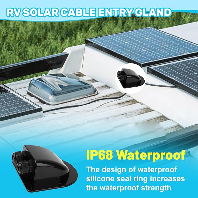 Waterproof ABS Solar Dual Cable Introduction Gland Box, Suitable for Double Cable Waterproof Protection Shell of Solar Panels in RVs, Boats, Roofs, and Engine Rooms 2 Pack (Black)