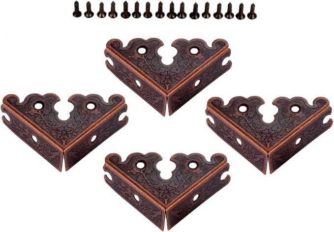 dophee 4Pcs Decorative Corner Protectors, Retro Style Edge Safety Guards Covers for Picture Frame Album Jewelry Box Gift Box Wooden Case Chest Tables Cabinet Furniture, 1.34"x1.34"-Red Copper