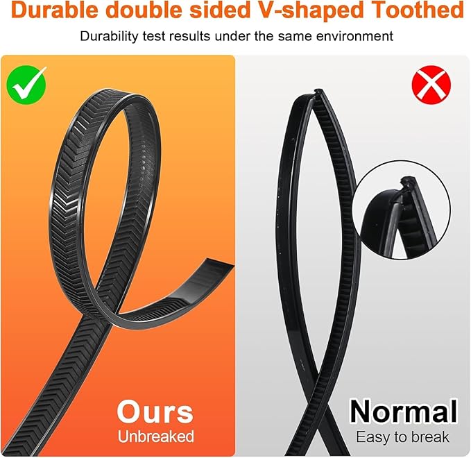 Zip Ties Heavy Duty 12+12 inch,V-Shaped Toothed Double Sided With 200 LBS Tensile Strength Cable Ties ，Extra Large Wire Ties Adjustable Nylon Tie Wraps for Indoor Outdoor Black and White（100 Pack）