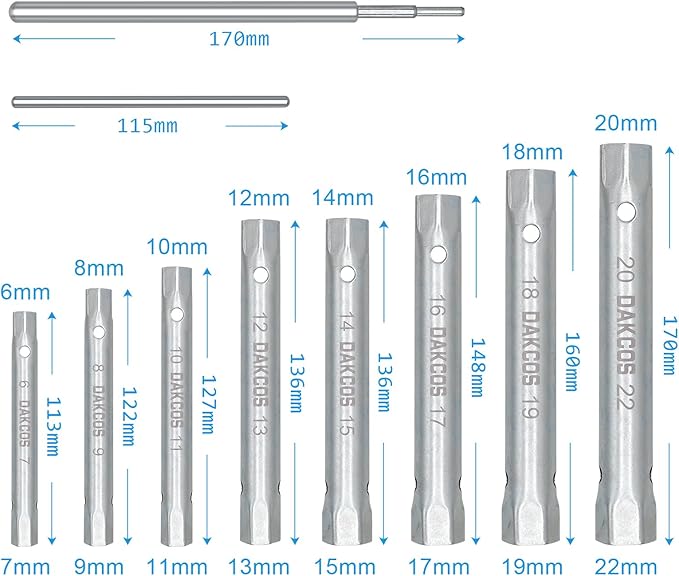 10Pcs Shower Valve Socket Wrench Set Plumbers Spanner Wrench Set Spark Plug Spanner Dual-Ended 6-22mm