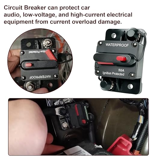 Circuit Breaker DC 12V-48V Fuse Manual Reset for Boat Trolling Motor Marine ATV Trailer Vehicles Stereo Audio Electronic Battery Solar System Protection (50Amp)