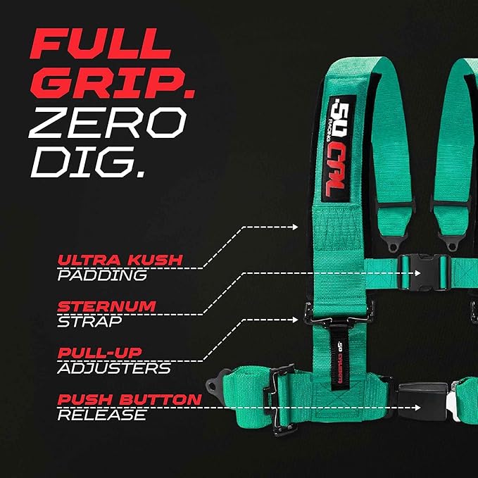1pc 4 Point Harness for Bucket Seat Push Release 10 Color Harnesses Racing Harness 4 point Race Car UTV, RZR (Teal, 2in)