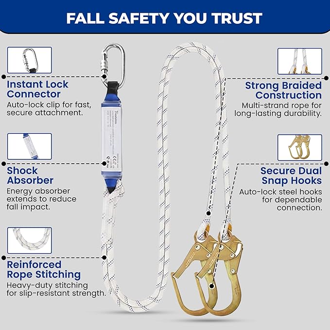 Sorano Safety Harness Fall Protection, Full Body Roofing harnesses with Shock Absorbing Lanyard for Men & Women OSHA/ANSI Compliant, Upgrade 4 Quick Buckles