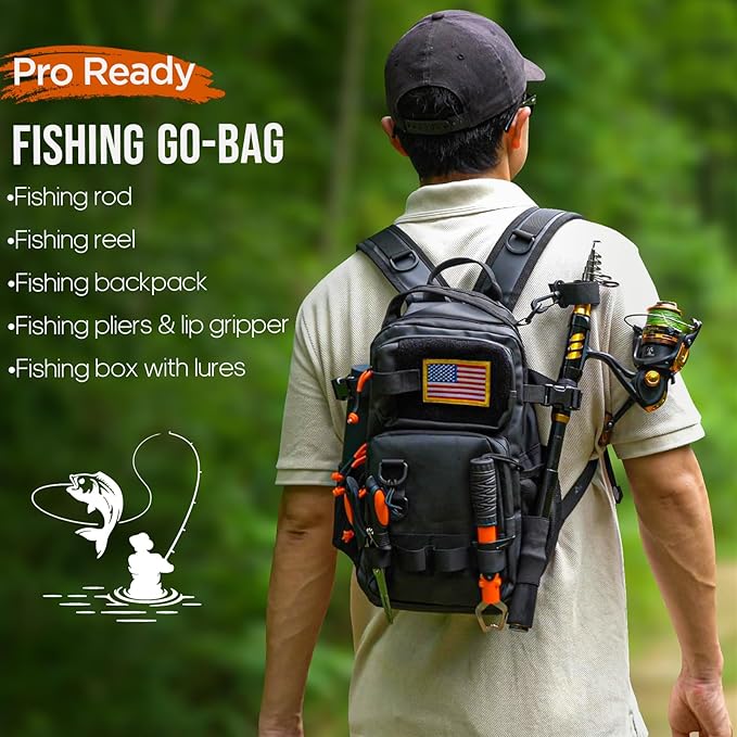 THKFISH Fishing Rod and Reel Combo with Backpack, Telescoping Fishing Pole Spinning Reel Kit with Fishing Lures, Pliers and Fish Lip Gripper for Adults