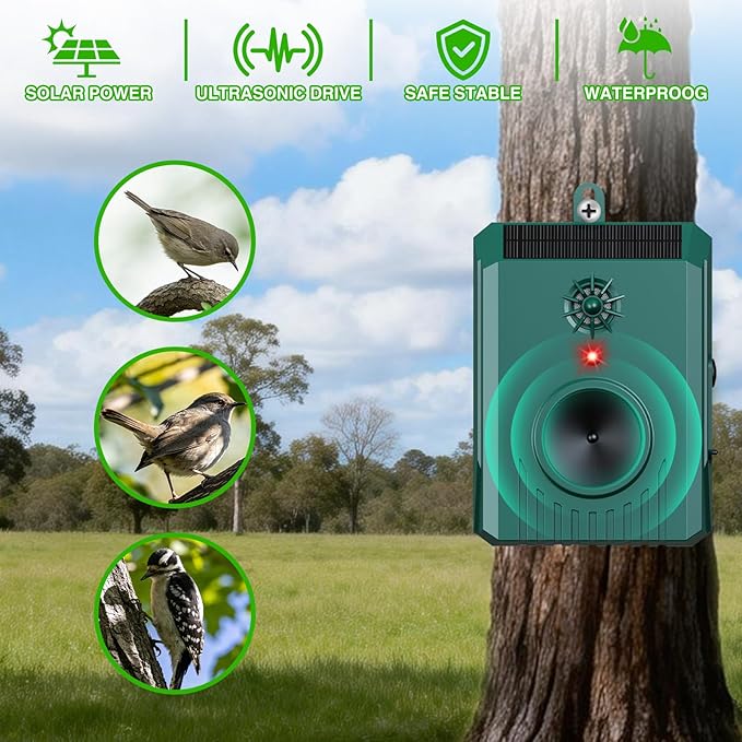 2026 Solar Ultrasonic Bird Repeller Outdoor Bird Deterrents for Outside Scare Birds Away,Waterproof Bird Repellent Devices&Goose Deterrent-Portable Design for Outside Patio Balconies Garden Farm 2Pcs