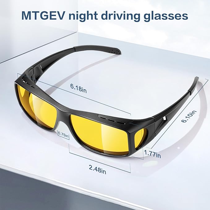 Night-Driving-Vision-Glasses Men-Women Anti-Glare - Polarized Fit Over Prescription Glasses, Night Vision Glasses for Driving,Night time,Matte Black Frame,Yellow Lens