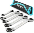 DURATECH 5 Pc Double Offset Box End Reversible Ratcheting Wrench Set Metric, Heavy-duty, Matte Chrome Plated, Ratchet Spanner Crooked for Narrow Spaces (6x8 mm, 10x12 mm, 13x14 mm, 15x17 mm, 19x21 mm)