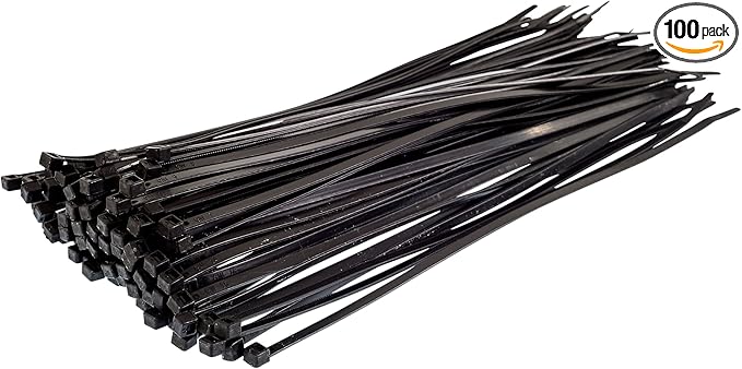 GTSE 12 Inch Black Zip Ties, 100 Pack, 40lb Strength, UV Resistant Long Nylon Cable Ties, Self-Locking 12" Tie Wraps