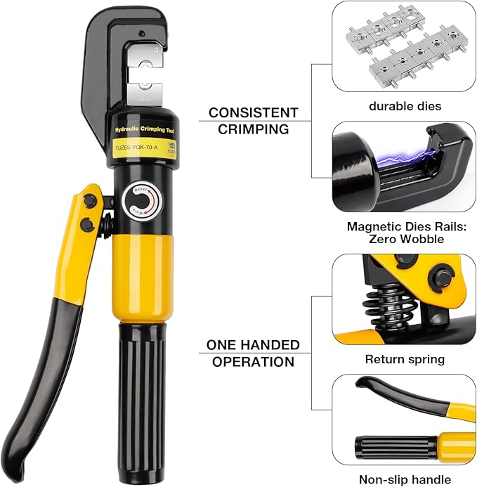 YUZES Hydraulic Crimping Tool 10 Tons, 12 AWG to 2/0 Battery Cable Crimper Tool with 9 Dies, Easy to Operate Hydraulic Wire Crimping Tool Kit for Wire Rope, Battery Cable Ends Ring Terminals