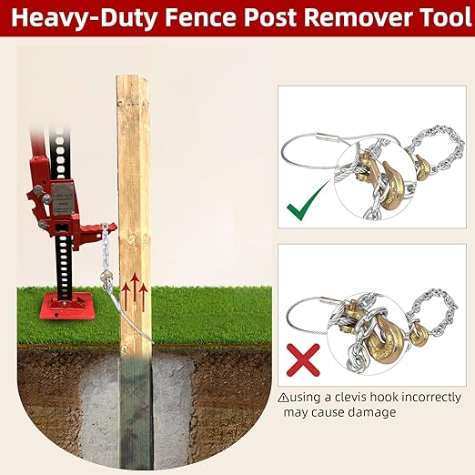 Fence Post Remover Tool with Galvanized Cable & Chain - Works with Jack/Lever, Effortlessly Extract 4x4 Fence Poles(Even Broken Ones) for Residential/Agricultural Fence Repair