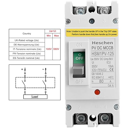 Heschen Molded Case Circuit Breaker, HSM1PV-125 2 Poles DC550V Solar PV System Solar Panels Grid Protection (80A)