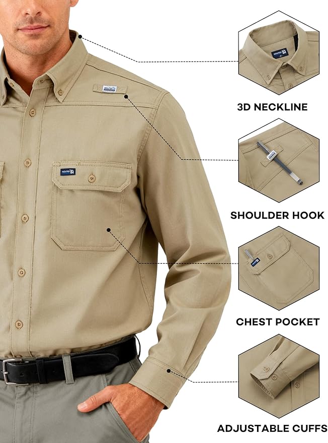 FR Ripstop & Waterproof Welding Shirts for Men 6.5oz Long Sleeve Button Down Fire Retardant 100% Cotton shirts CAT2