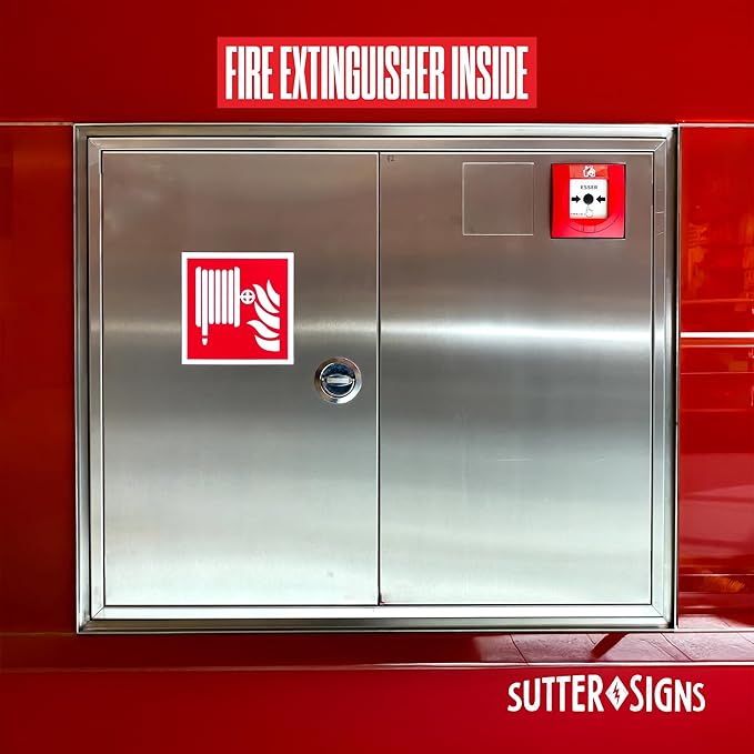 5pk Fire Extinguisher Inside Sticker | Weatherproof Adhesive Decal Signs for Truck, 9" x 2"