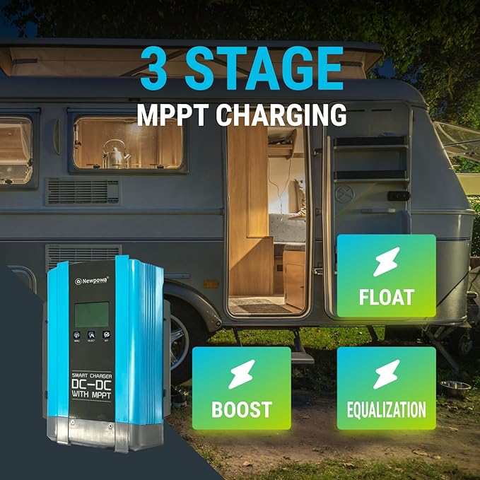Newpowa 12V 50A On-Board DC to DC Battery Charger with MPPT - Safe and Compatible with AGM, Gel, Flooded and Lithium Batteries, Multi-Stage Charging, Works with Solar Panels and Alternators