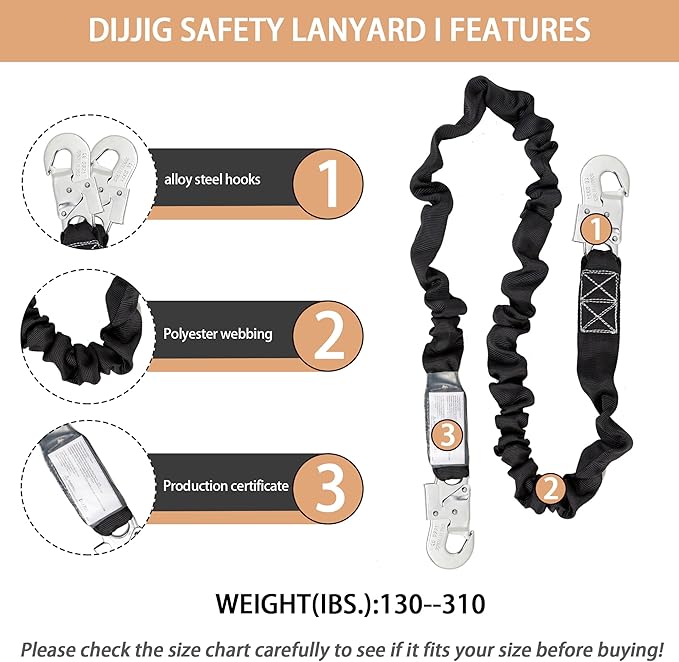 Fall Protection Safety Harnesses Full Body Roofing Construction Harness 5 Point Adjustment Harness Padded Black OSHA/ANSI COMPLIANT