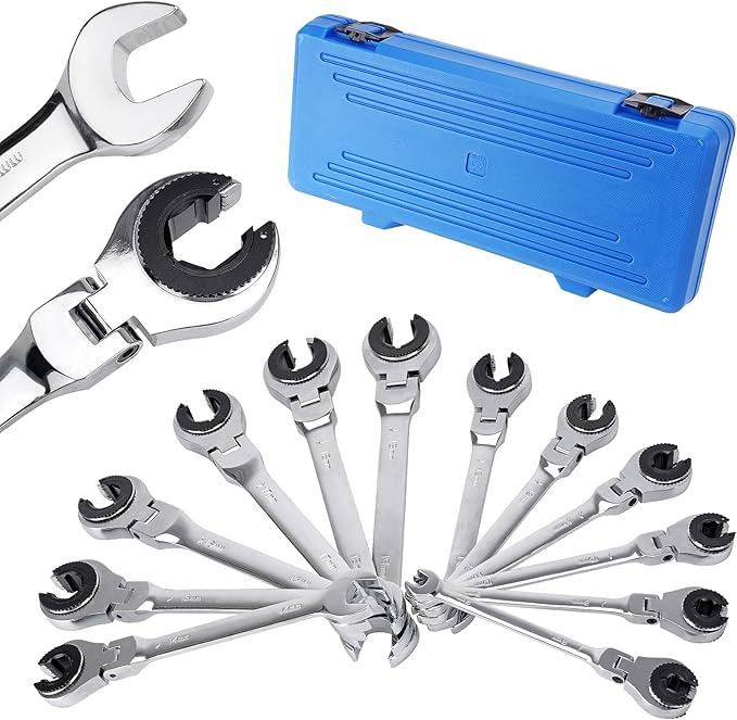 8-19mm Metric Open Flex-Head Ratcheting Wrench Set (12pcs/set), Quick Double Ended Open 72 Teeth Tubing Ratchet Kits With Box Packing