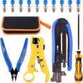 Hilitchi 5 in 1 Coaxial Compression Tool with Instruction Manual Coax Cable Crimper Cable Stripper RG6 RG59 RG11 75-5 75-7 Screwdriver and Micro Cutter with 10 PCS F Compression Connectors Blue RG6