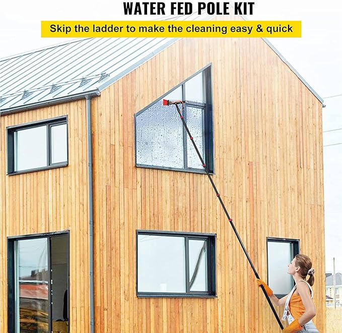 Solar Panel Cleaning Brush & Pole Kit with Water Fed Pole & Filter System - Extendable Water-fed Pole for Efficient Solar Panel and Window Cleaning