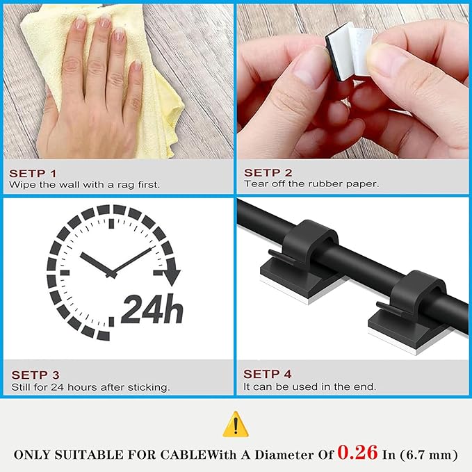 Adhesive Cable Management Wire Clips 100 Pcs,Wires Clips Holders for Cords on wall,Outdoor Cable Clips,Suitable for Under Tables,Cars,Walls