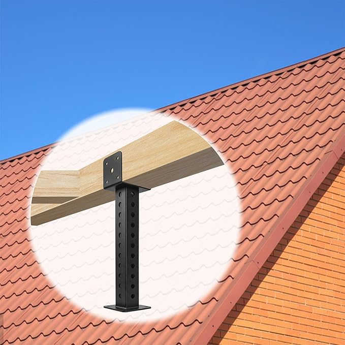 2PCS Roof Riser Brackets, Adjustable Pergola Roof Riser Beam Brackets Roof Mount Pergola Support Bracket for 3-1/2" Wood Post, Saddle Black