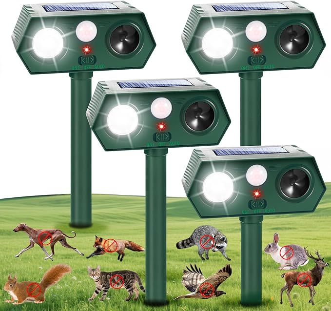 2026 Sonic Racoon Squirrel Fortress Pro Deer Repellent Devices, IP65 Solar Ultrasonic Motion Activated Animal Repeller Outdoor Cat Repellent Fox Deterrent with Light for Rabbit Bear Dog Garden(4)