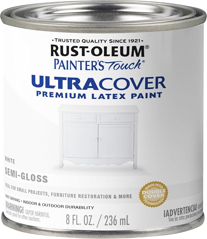 Rust-Oleum 1993730 Painter's Touch Latex Paint, Half Pint, Semi-Gloss White 8 Fl Oz (Pack of 1)