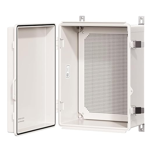 UL Certified Junction Box, NEMA 6 Weatherproof 94V-0 Flame Retardant, Plastic Electrical Enclosure for Industrial Projects, Includes Mounting Plate (Grey Cover, 16.1"x12.2"x7.1")