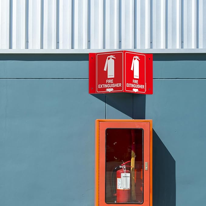 Fire Extinguisher Sign with Down Arrow, 4 Pack - 8" x6 " Acrylic, Includes Matching Screws, Use for Home Office/Business, UV Protected, Fade/Weather Resistant, Indoor/Outdoor Use, Easy to Install