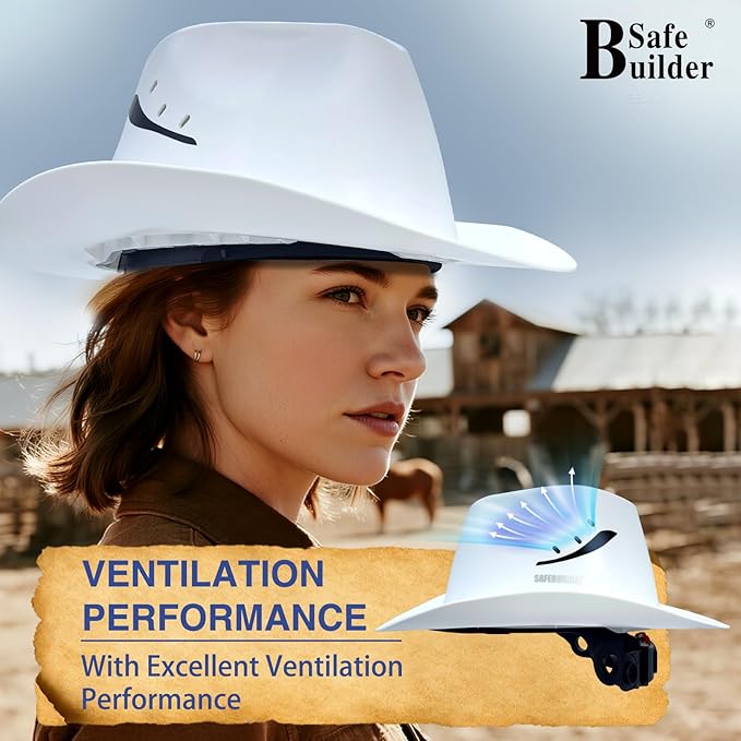 Cowboy Style Hard Hat Class C Safety Helmet Vented Full Brim Hard Hats Work Safety Helmet for Men and Women Outdoor,Industrial,Construction Head Protection- ANSI Approved