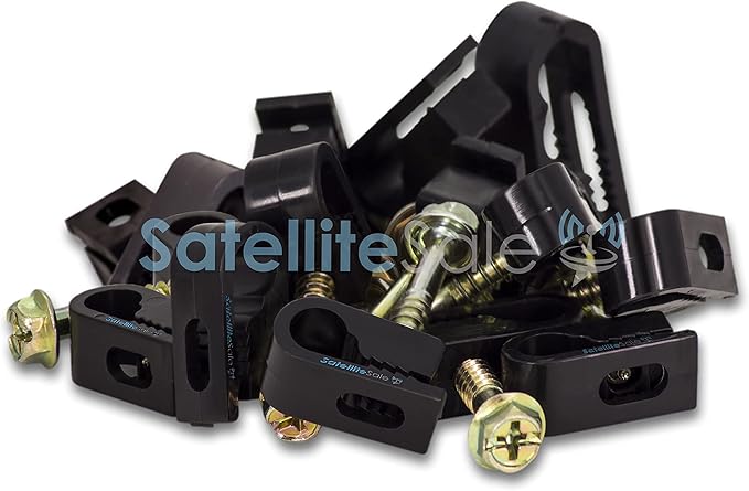 SatelliteSale Single Screw Black Clips for Ethernet Internet Telephone Cable TV Wire Cable Management 100 Pcs