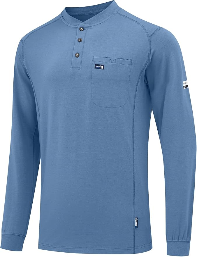FR Shirts for Men 6oz Lightweight Stretch Work Shirt Flame Resistant Long Sleeve Henley Shirt CAT2