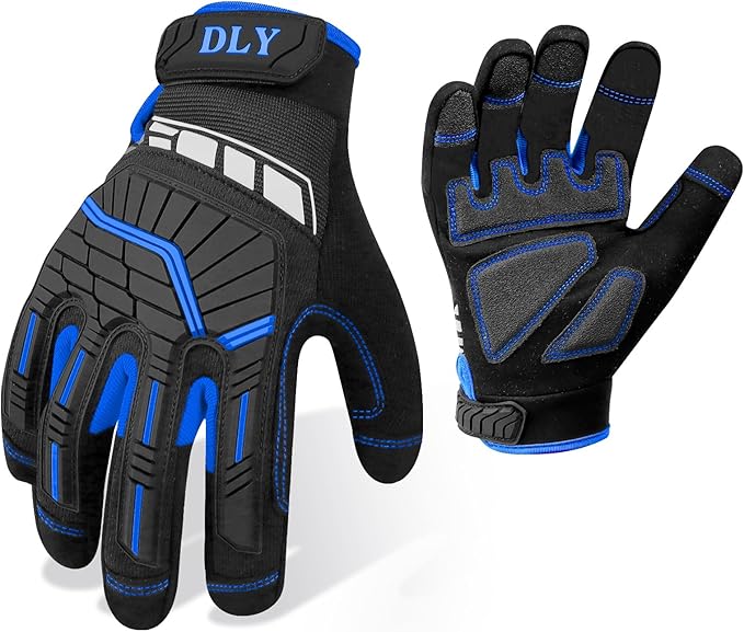 DLY Heavy Duty Work Gloves, Impact Protection Mechanic Gloves, Synthetic Leather Work Gloves, Touchscreen Capable