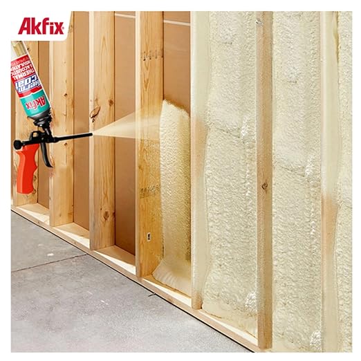 Akfix Thermcoat Fire Rated Spray Foam Insulation Kit 480 sq ft (24x27.1 oz.) - (R-Value 11.32/2 in) Closed Cell Expanding Wide Sealant Thermal Insulation for Walls and Attic - Gun & Cleaner Included