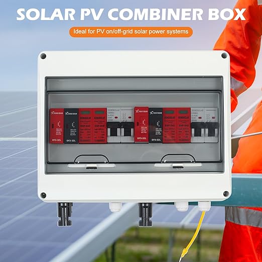 32A 600V DC PV Solar Combiner Box, 2 String 2 in 2 Out Solar Circuit Isolator Combiner Box for Solar Panels, Waterproof & Lightning Protection & Anti-UV Solar