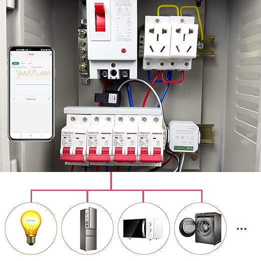 Smart Energy Monitor, Single Phase Clamp Electricity Meter with 1 * 80ACT Current Transformer, WiFi, Real-Time Electricity Monitor/Meter, Solar/Network Metering