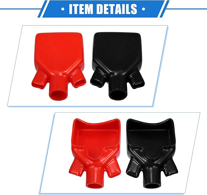 1 Pair Battery Terminal Insulation Covers, 16mm 0.63" 12mm 0.47" ID Car Battery Post Cap Universal for Motorcycle Truck Marine Durable PVC Red Black
