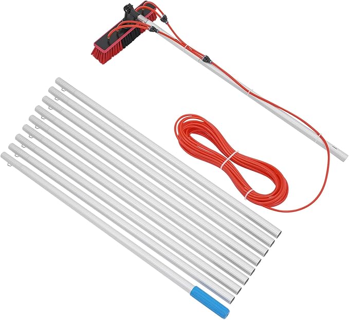 Outdoor Window Cleaning Pole Kit, Water Fed Telescopic Brush, Solar Panel Cleaner Brush & Squeegee, High Reach Cleaning Tool,for Roof Window and Trucks (10m/32.81ft Pole)