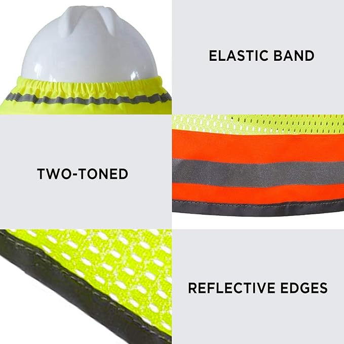 Wolf High-Visibility Orange Reflective Full-Brim Hard Hat Mesh Sun Visor Neck Shade