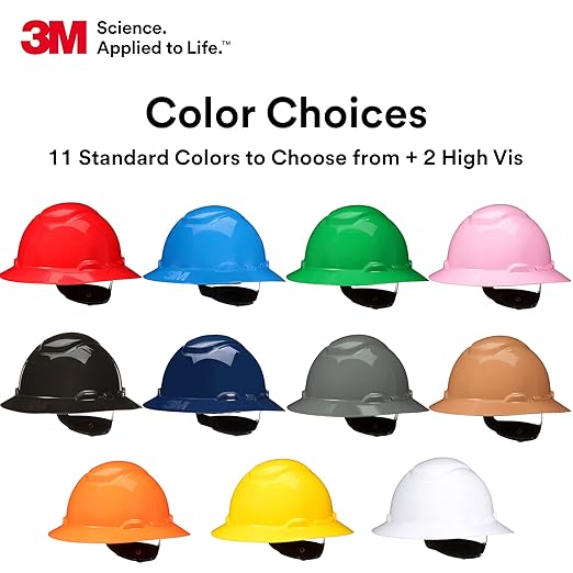 SecureFit 3M Hard Hat H-805SFR-UV, Red, Non-Vented Full Brim Style Safety Helmet with Uvicator Sensor, 4-Point Pressure Diffusion Ratchet Suspension, ANSI Z87.1