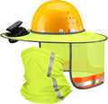 1 Set Sun Hard Hat with Solar Fan Shade Full Brim Hard Hat and Neck Sunshade Cover High Visibility Full Brim Mesh with Reflective Strip for Outdoor Summer Protection
