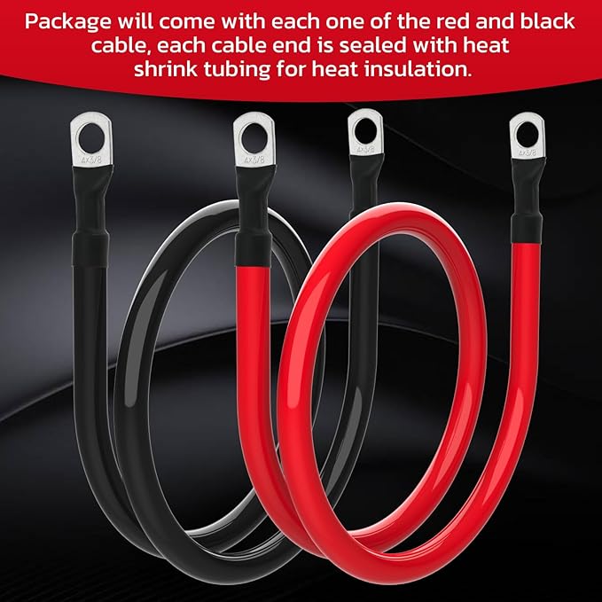 4 AWG Battery Cable 4AWG Gauge Battery Inverter Cables for Automotive Solar Marine Boat RV Car Motorcycle (4 AWG, 3FT, 3/8")