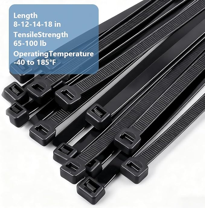 400 Pack Black Zip Ties Assorted Sizes 8+12+14+18 Inch, Heavy Duty 100lbs Self-Locking Electrical Cable Ties, UV Resistant Wire Ties for Indoor and Outdoor Use