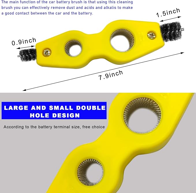 Battery Terminal Cleaning Brush, 4 in 1 Anti-Corrosion Car Battery Cleaner, Vehicle Battery Terminals Machine Parts Cleaning Tool for Auto Marine, Universal Car Accessories (Yellow)